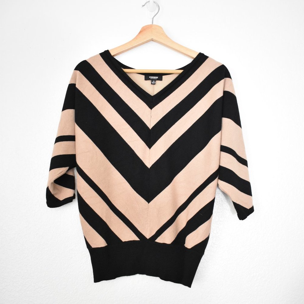 Premise Striped Chevron Batwing Sweater Top